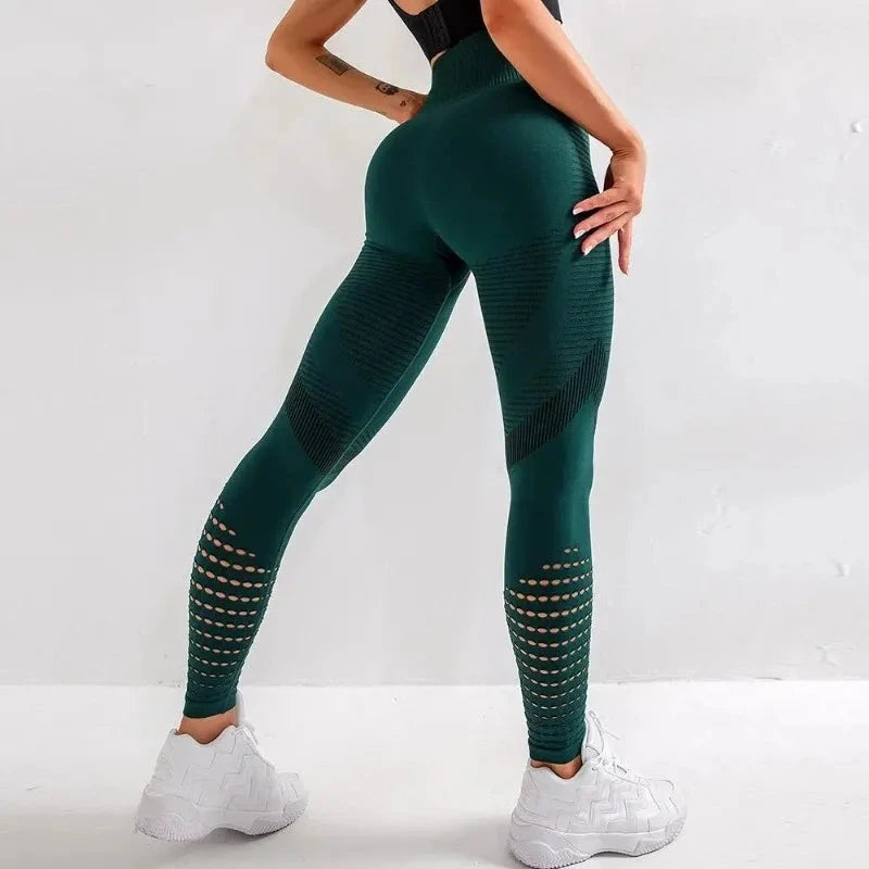 "Dark green Women Fitness Leggings High Waist Seamless Leggings Sportswear featuring contour shading and ankle-length fit."