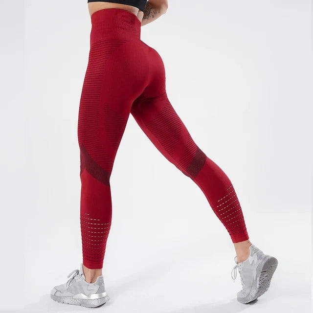 "Red booty lifting Women Fitness Leggings High Waist Seamless Leggings Sportswear with seamless design and ankle-length cut."