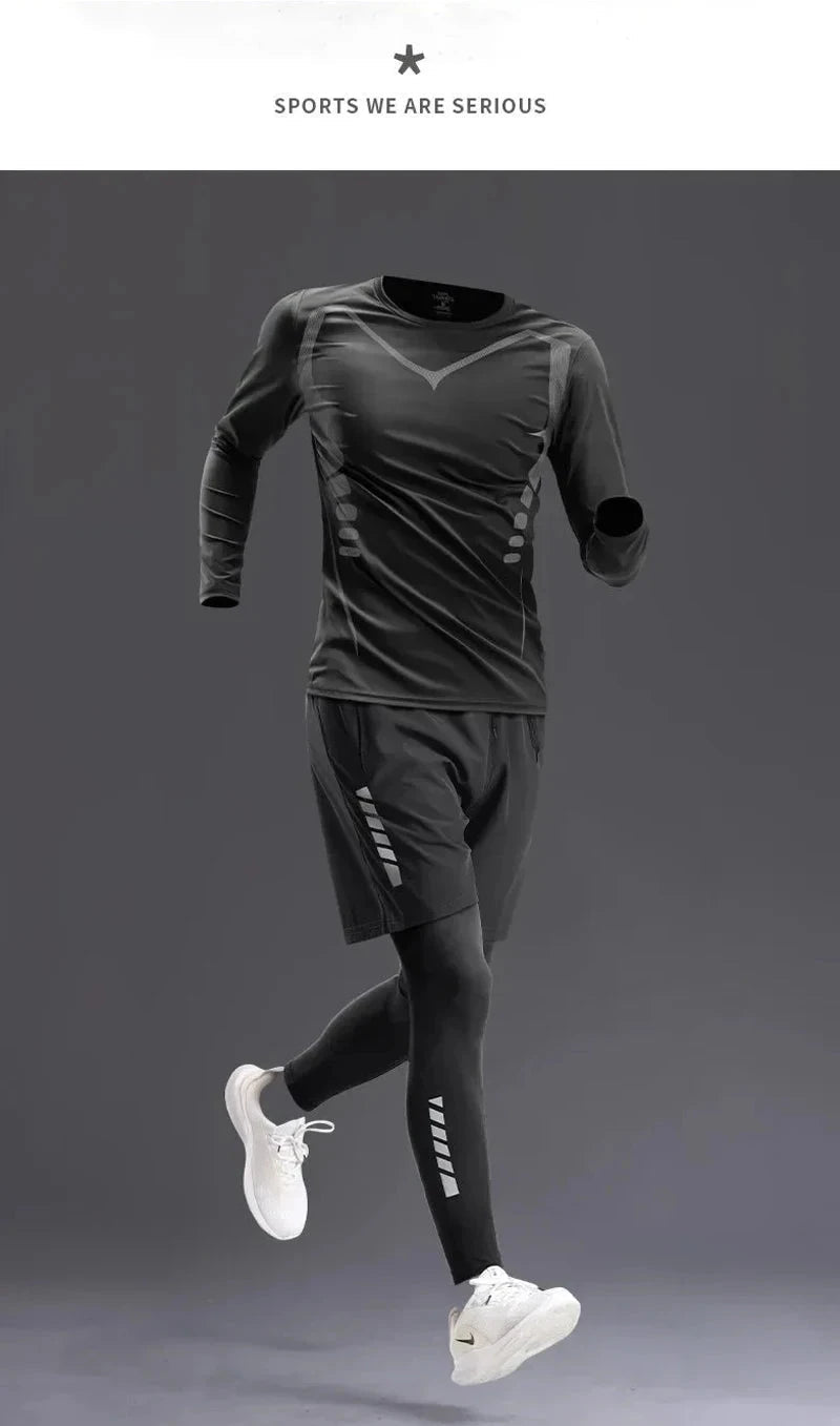 "Men's Sportswear 1-5Pcs Suit  All-Season Running Cycling Fitness Quick Drying Clothing Jogging Training Men's Track Suit Set"