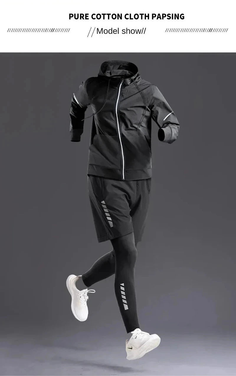 "Men's Sportswear 1-5Pcs Suit  All-Season Running Cycling Fitness Quick Drying Clothing Jogging Training Men's Track Suit Set"