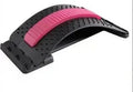 "Four Level Adjustable Massager with Back Stretcher Waist Neck Support in black and pink color variant for spine and lumbar support."