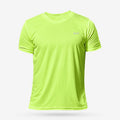 Lime green t-shirt with 'RUN' logo on a white background