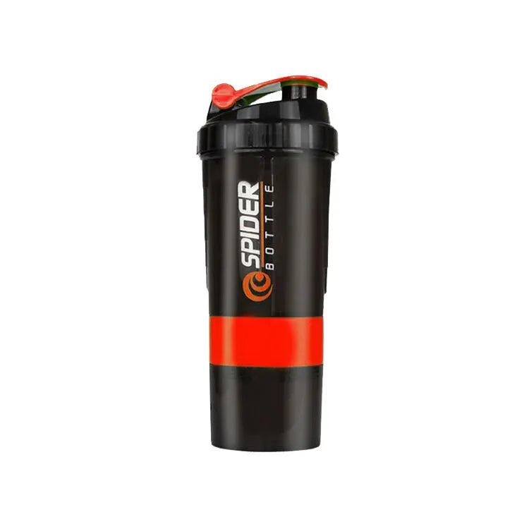 Black and red shaker bottle with 'Spider Bottle' logo on a white background