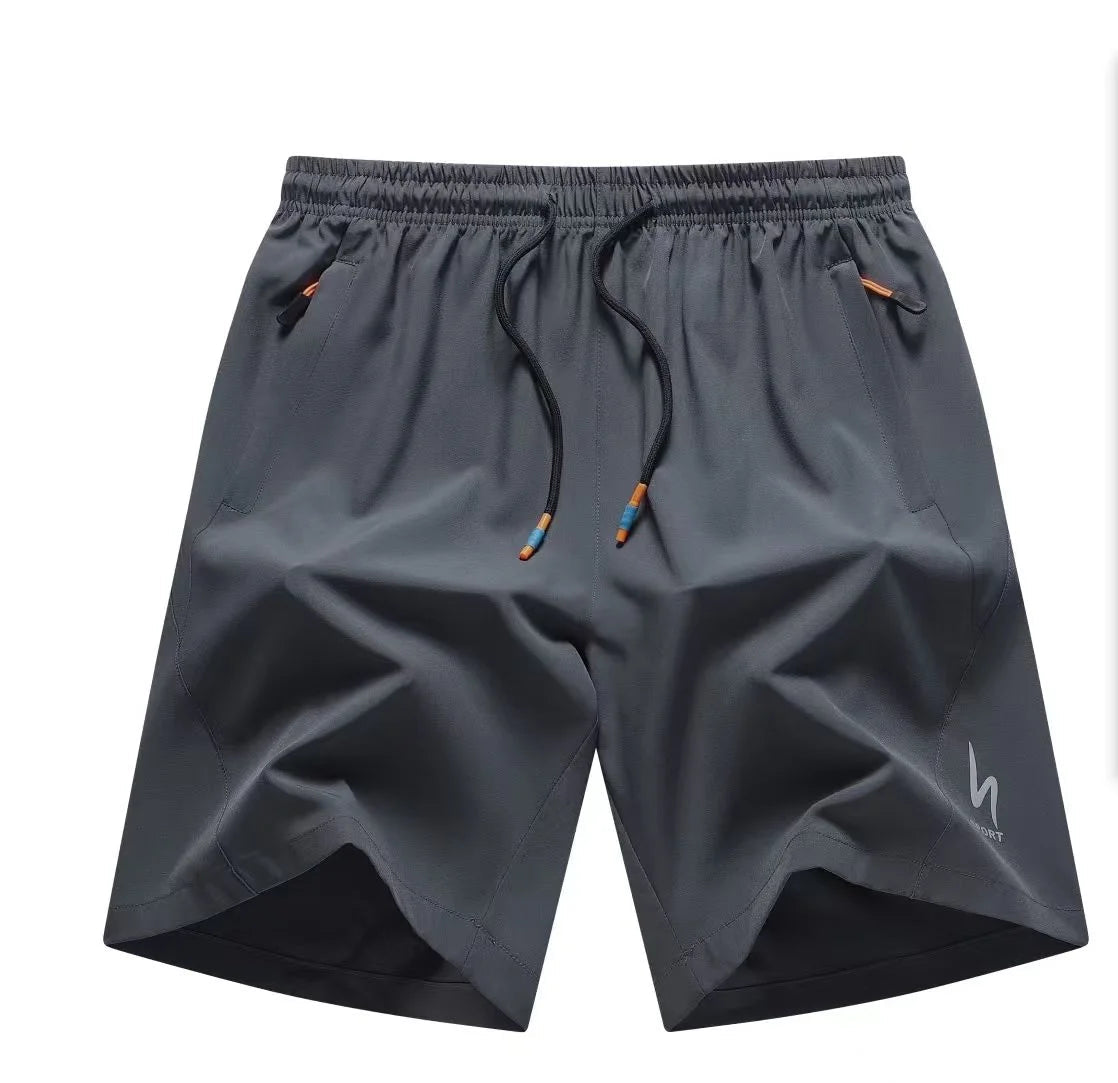 Gray shorts with drawstring on a white background