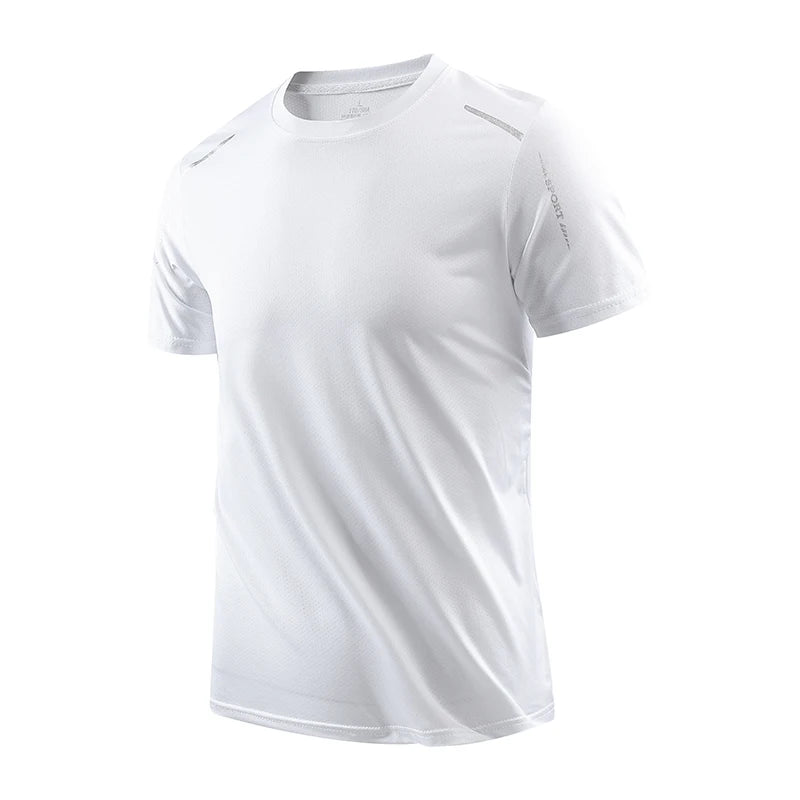 VigorFit white mens athletic t-shirt for running and gym workouts