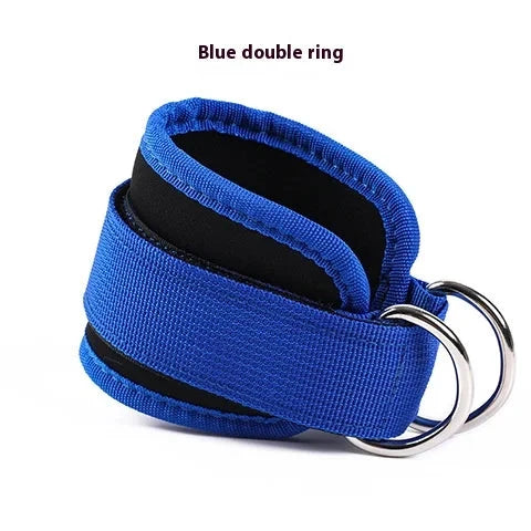 Blue double ring ankle buckle for leg and buttocks workouts. Ideal for use with tension ropes and gantry frame accessories.