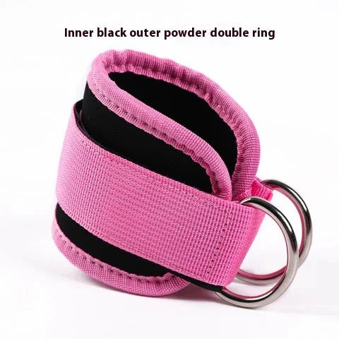 Pink and black double ring ankle strap for fitness training. Designed for leg muscle toning and glute workouts with resistance equipment.