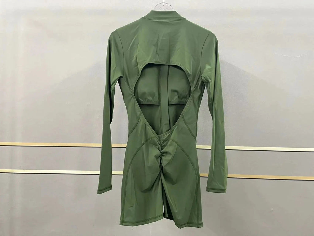 Women Gym Suits Women V Back Scrunch Whole Suit Push Up Sports Suit Women Fitness Suit with Zipper Training Clothes One-Piece