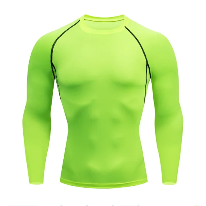 Neon green compression shirt from Men's Sports Suit Running fitne male Quick drying Sportswear Compression Clothing Fitness Training kit for men.