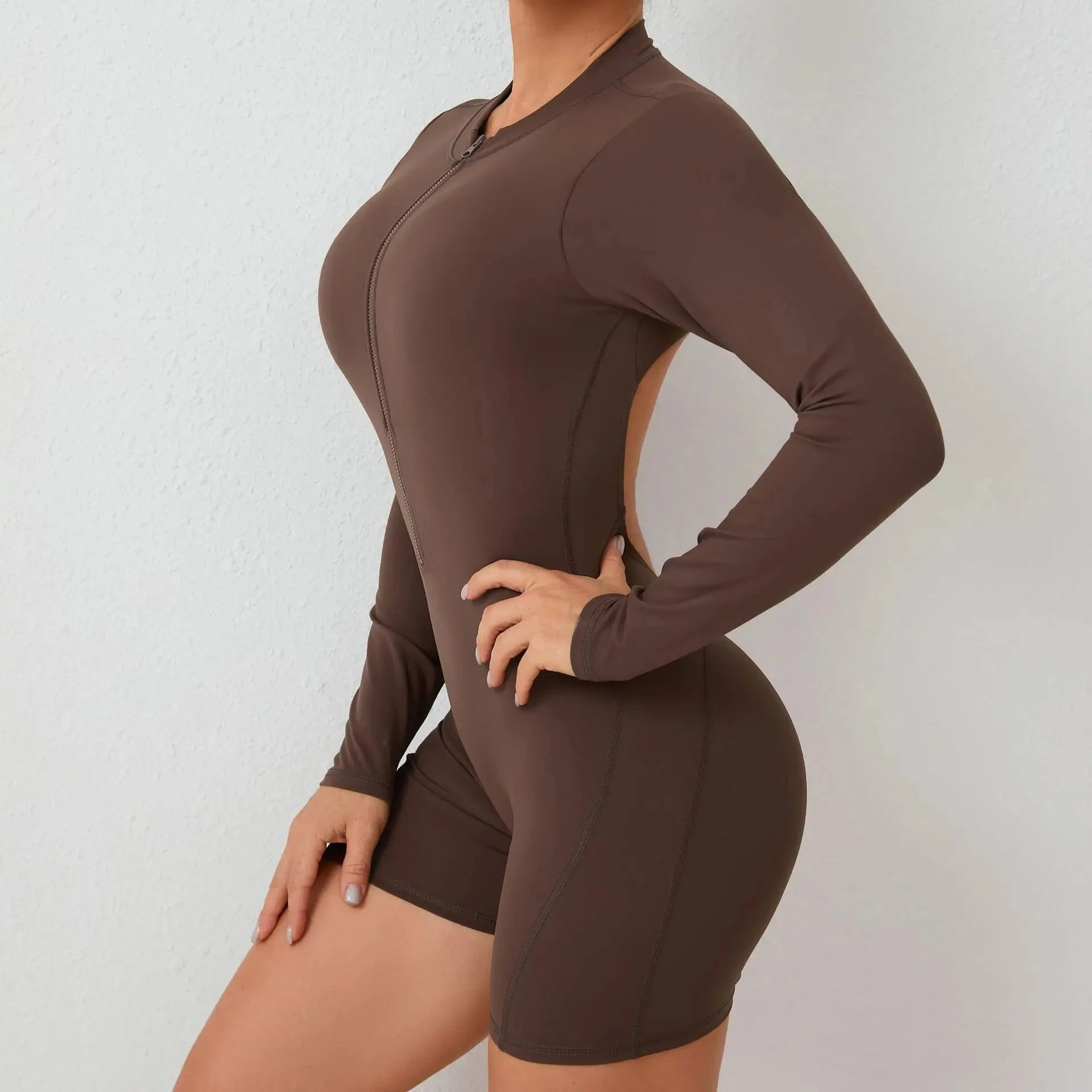 Women Gym Suits Women V Back Scrunch Whole Suit Push Up Sports Suit Women Fitness Suit with Zipper Training Clothes One-Piece