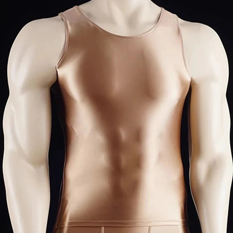 Men Thin Fitness vest Tights suit Slim Bottoms Satin Glossy Leggings Streetwear Athletic Shorts Quick-drying Compression Pants