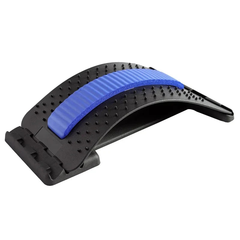 Blue variant of Four Level Adjustable Massager with Back Stretcher Waist Neck Support featuring ergonomic design and massage points.