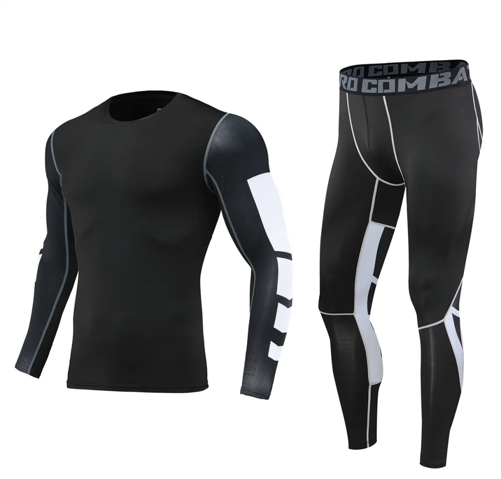 Men Bodybuilding Sportswear Clothes Fitness Suit Workout Pants Gym Muscle Elastic Compression Tights Skinny Running Tracksuit
