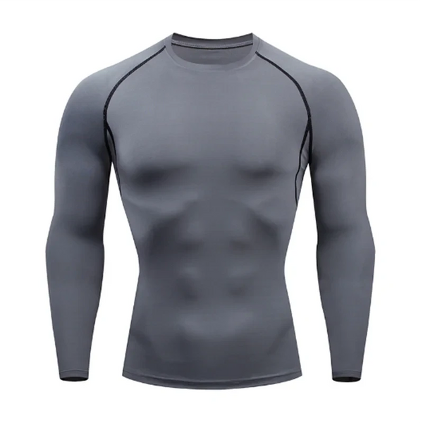 Gray long-sleeve compression shirt from Men's Sports Suit Running fitne male Quick drying Sportswear Compression Clothing Fitness Training kit.