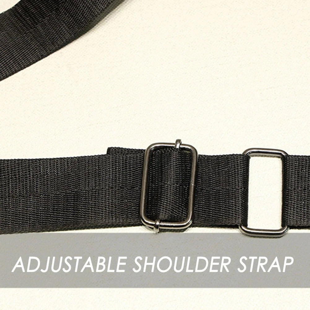 Adjustable shoulder strap detail of black fitness gym bag, designed for ergonomic comfort and versatile carrying options.
