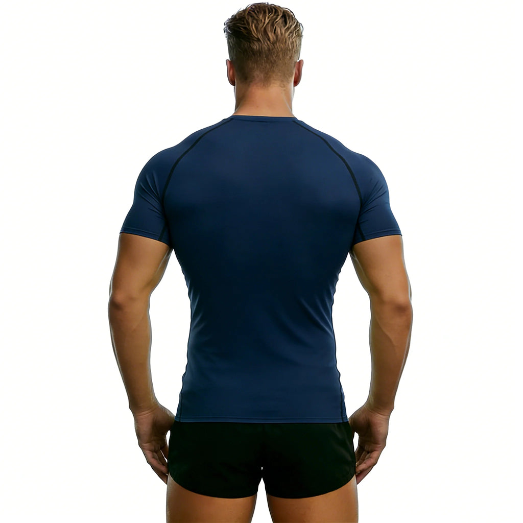Men's Reflective Stripe Quick Dry Compression T-Shirt - Elastic Athletic Workout Top for Running, Gym, Fitness